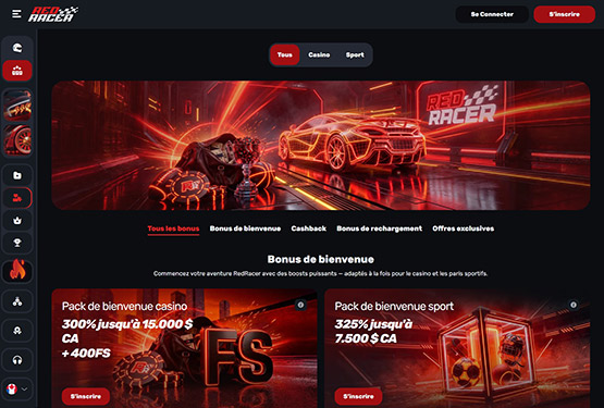 Page des promotions du casino RedRacer
