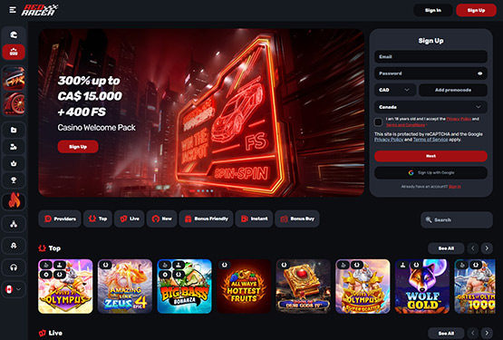 RedRacer Casino Main Page
