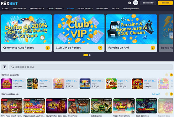Page principale du casino Rexbet