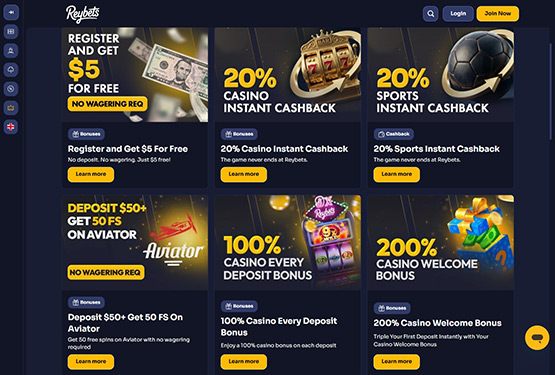 Page des promotions du casino Reybets