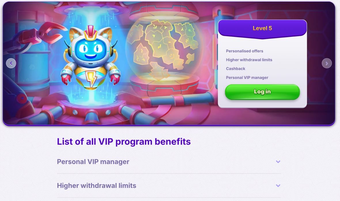 Robocat Casino vip club page