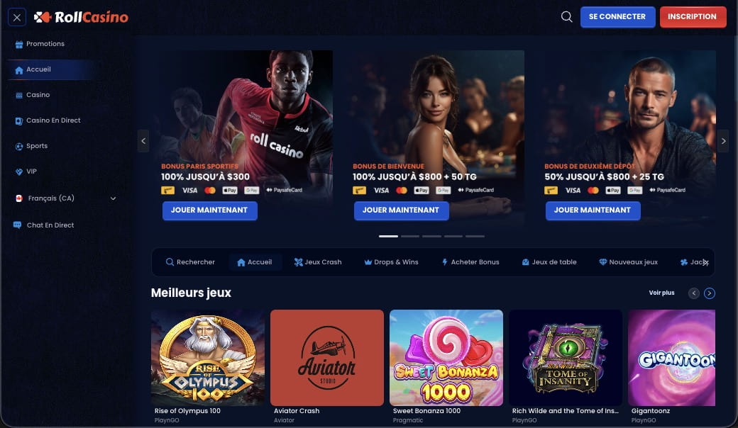 Page principale du RollCasino