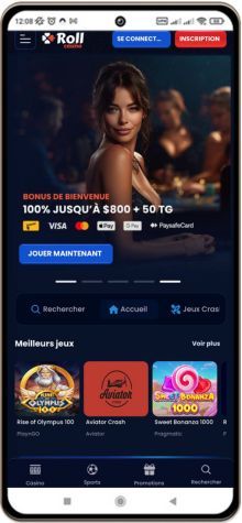 Capture d'écran de la page principale de RollCasino sur mobile