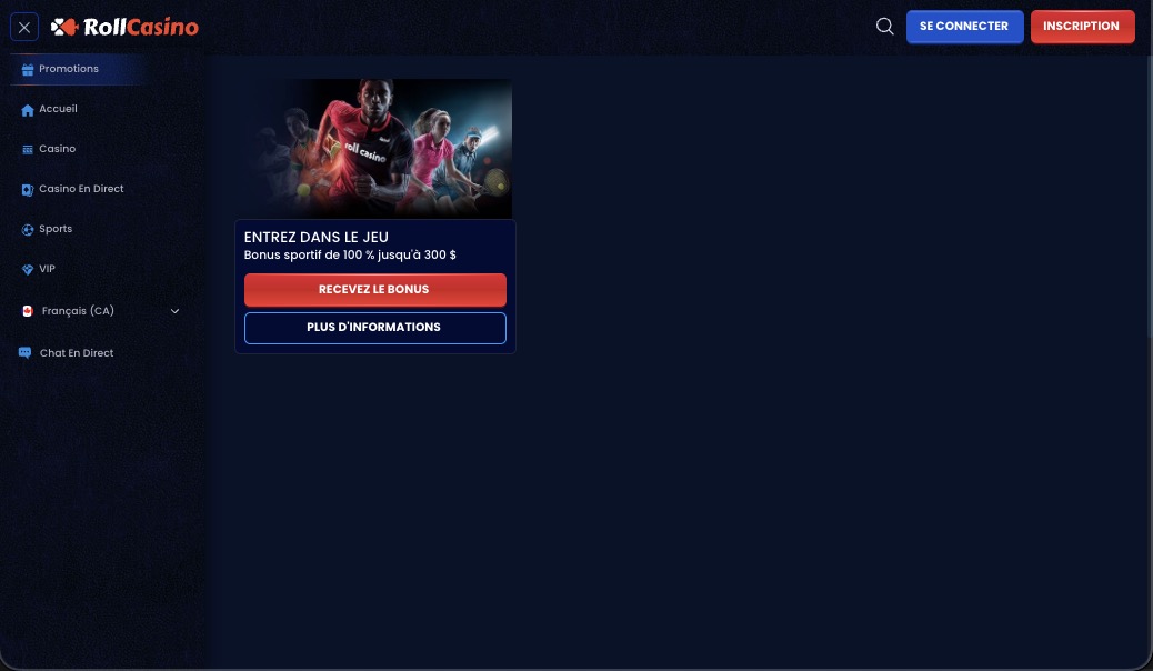 Page des promotions du RollCasino