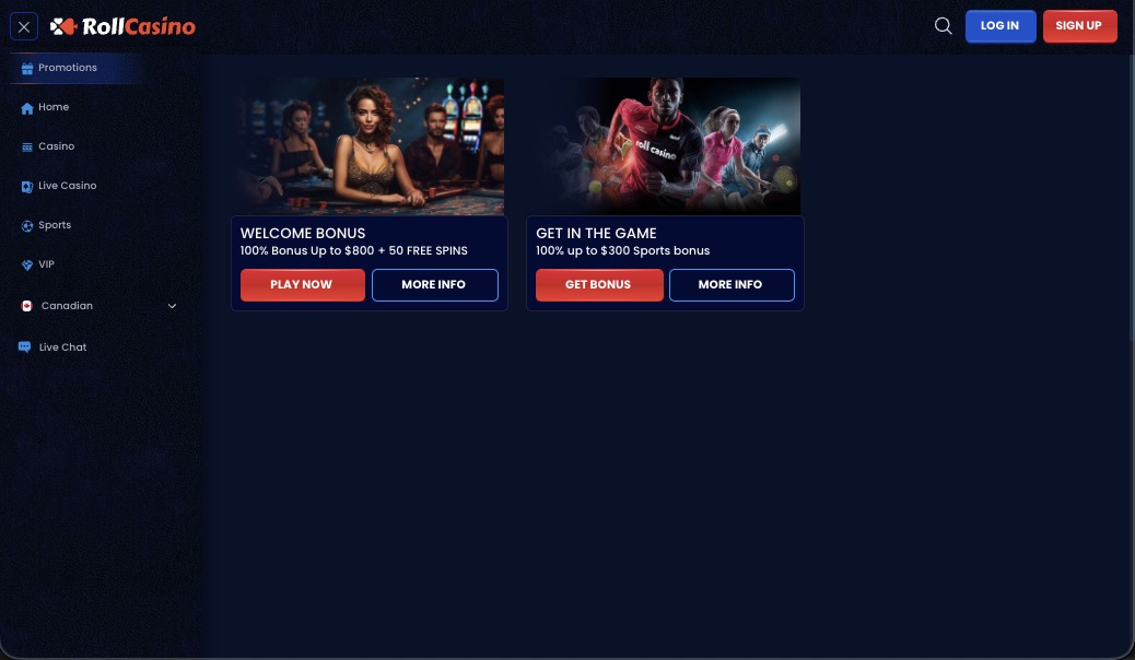 RollCasino promotions page