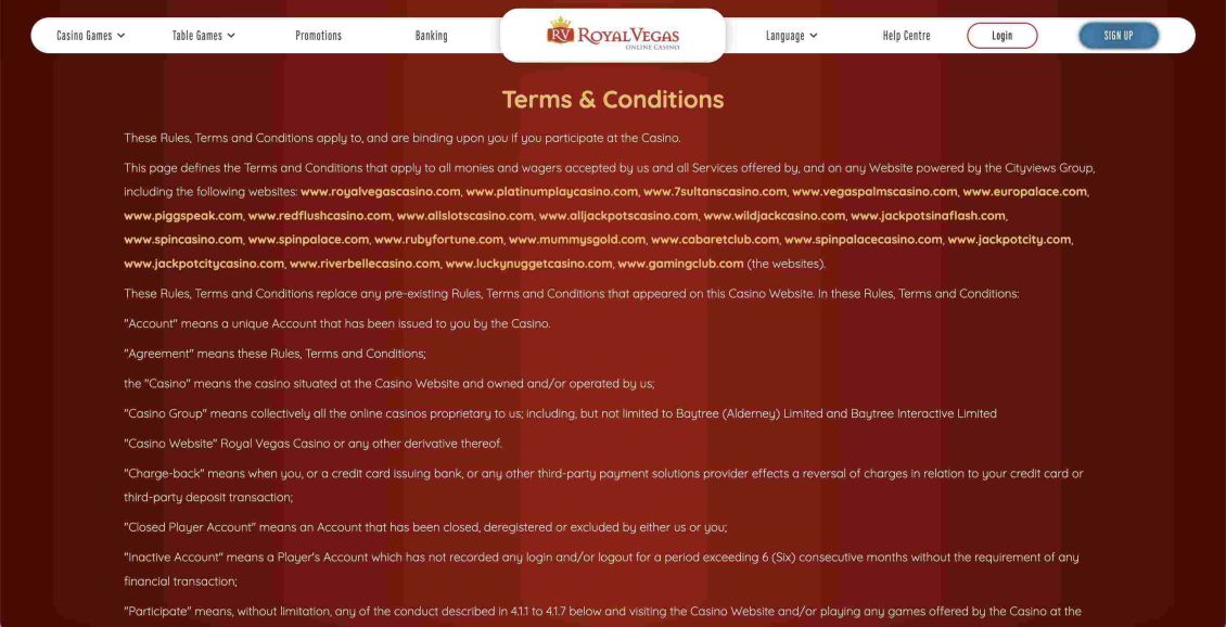 royal vegas terms and conditions