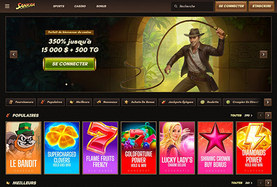 Page principale du casino Sankra