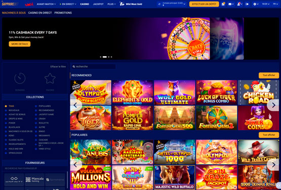 Page principale du casino SapphireBet