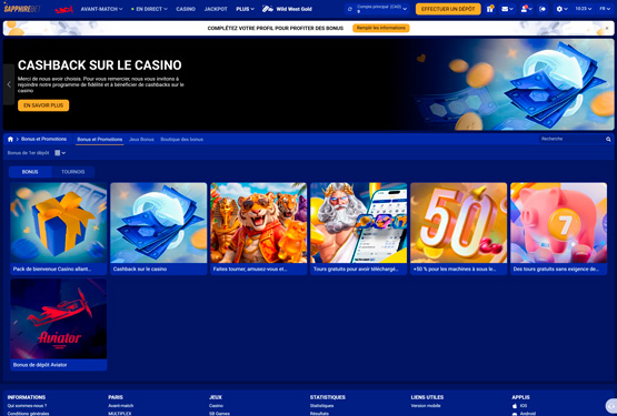 Page des promotions du casino SapphireBet