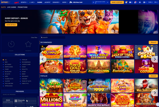 SapphireBet Casino Main Page