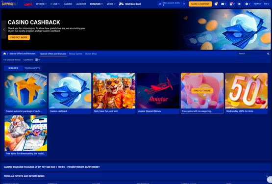 SapphireBet Casino Promotions Page