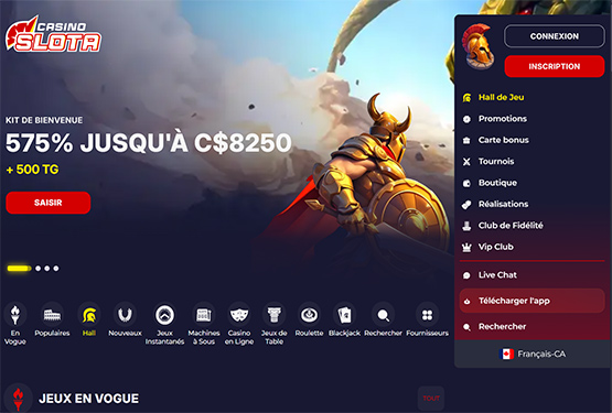 Page principale du casino Slota