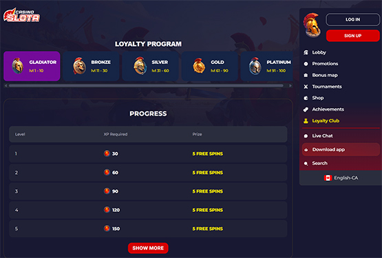 Programme de fidélité du casino Slota