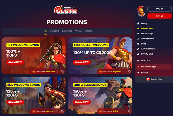 Slota Casino Promotions Page