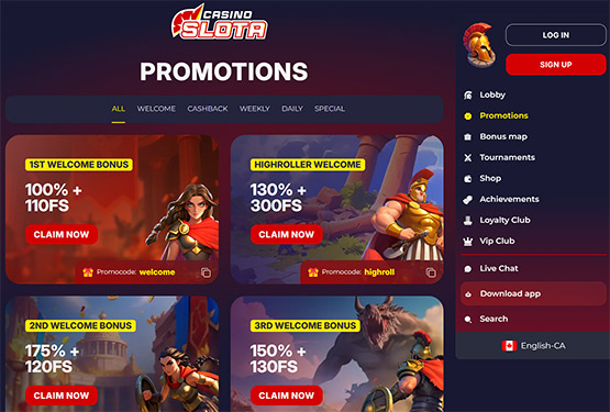 Slota Casino Promotions Page