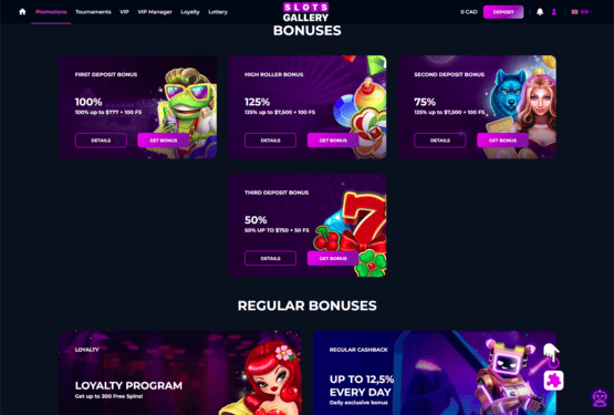 Slots Gallery casino promotions page