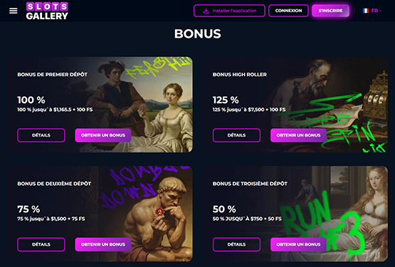 Page des promotions du casino Slots Gallery