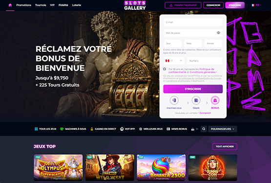 Page principale du casino Slots Gallery