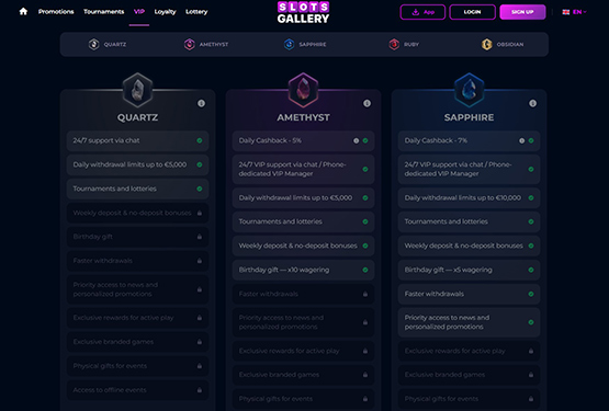 Slots Gallery casino VIP page