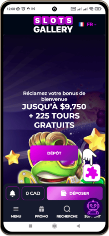 Capture d'écran de la page principale de Slots Gallery Casino sur mobile
