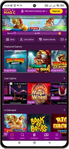 Mobile screenshot of the Slot Magic Casino main page