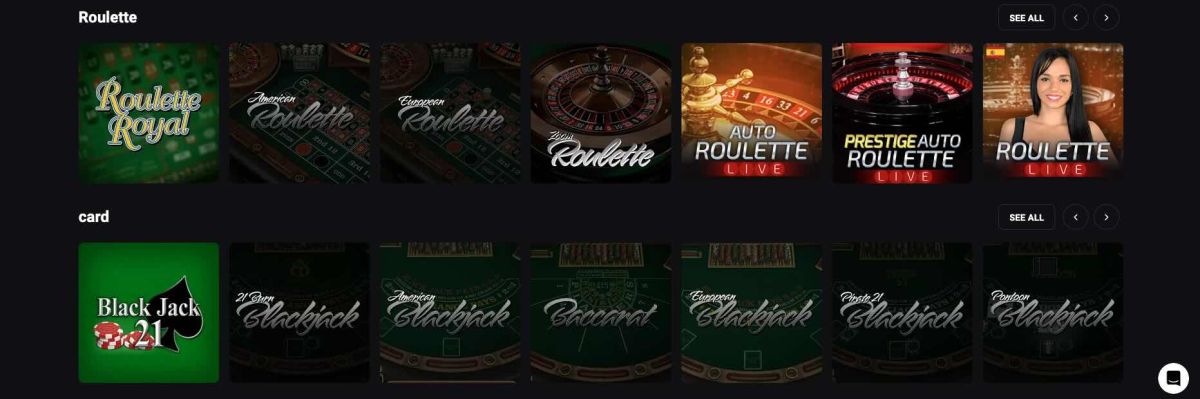 card games selection at slotsmines casino