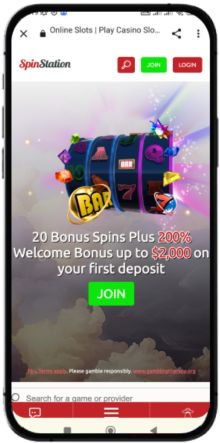 Mobile screenshot of the Spin Station Casino main page