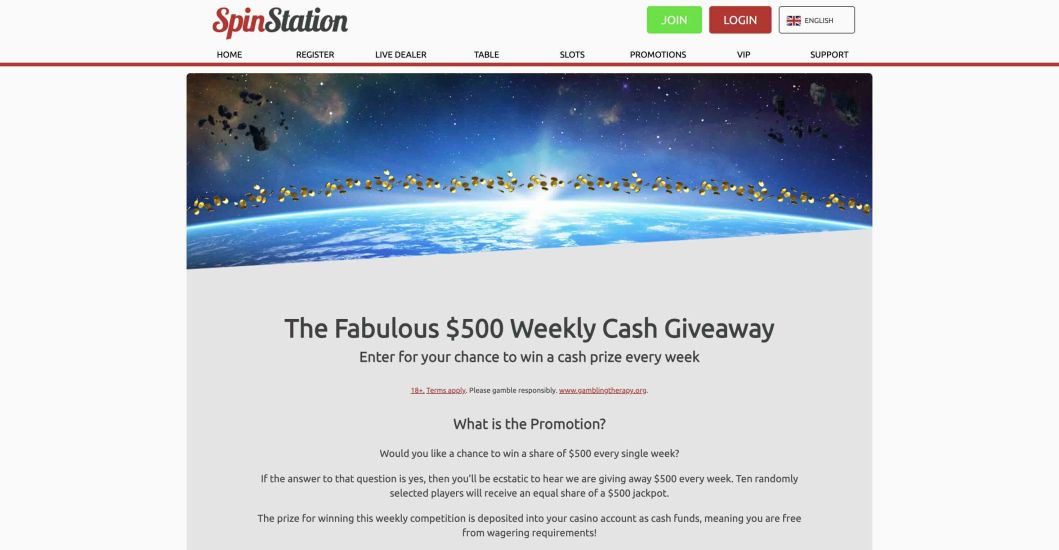 Image of promotion page of Spin Station Casino
