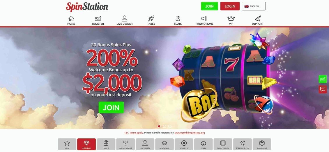 Image of main page of Spin Station Casino