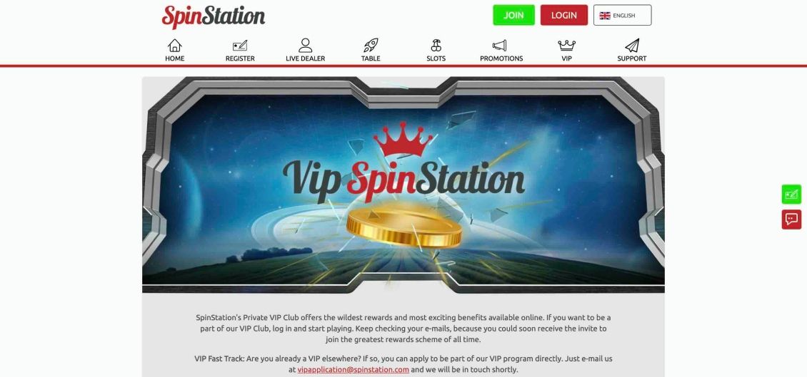 Image of Spin Station Casino page about VIP program
