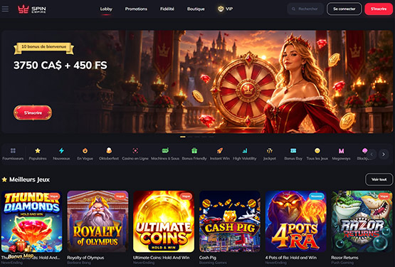 Page principale du casino SpinEmpire