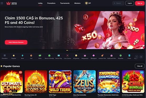 SpinEmpire Casino Main Page