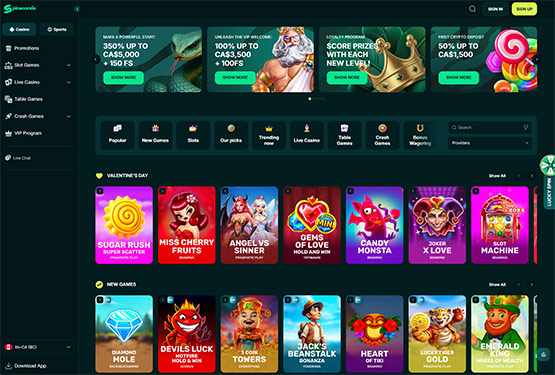 Spinaconda casino main page