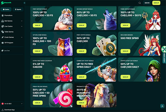 Spinaconda casino promotions page