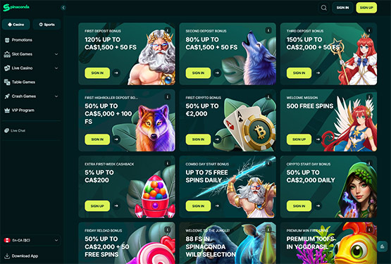 Spinaconda casino promotions page