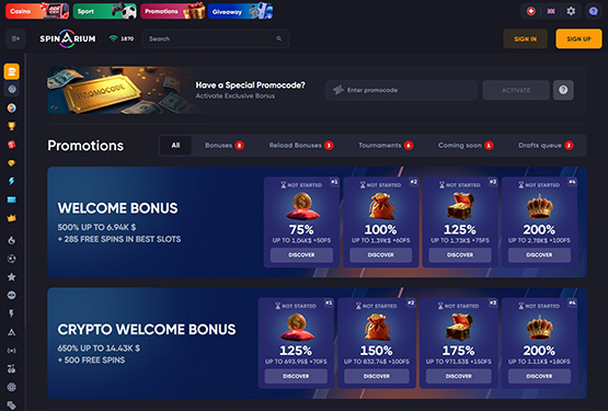 Spinarium Casino bonuses and promotions