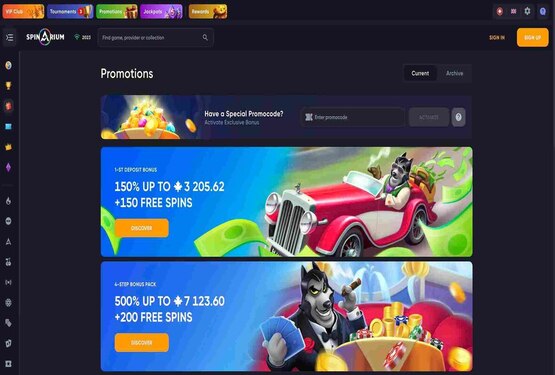 Spinarium Casino bonuses and promotions