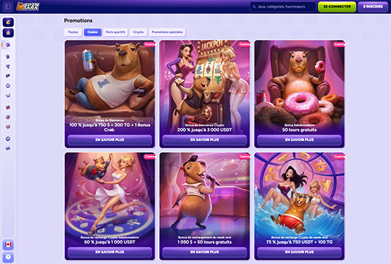 Page des promotions du casino Spinbara