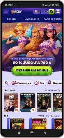 Capture d'écran de la page principale de Spinbara Casino sur mobile