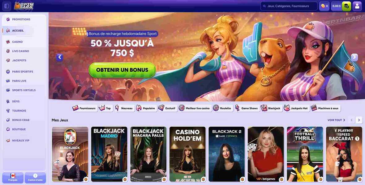 Page principale du casino Spinbara