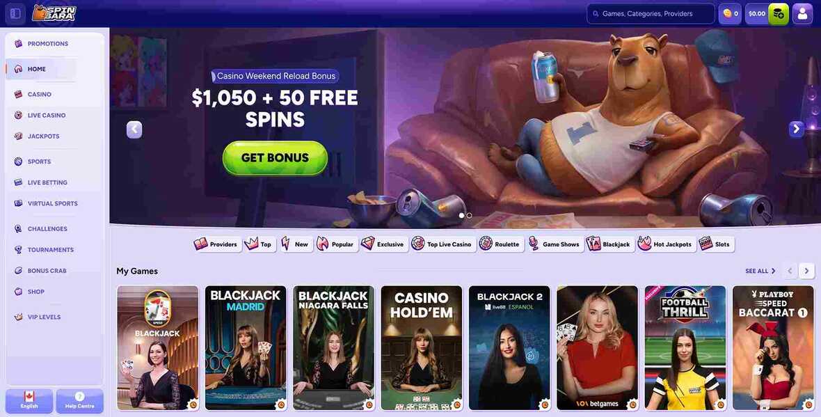 Spinbara casino main page