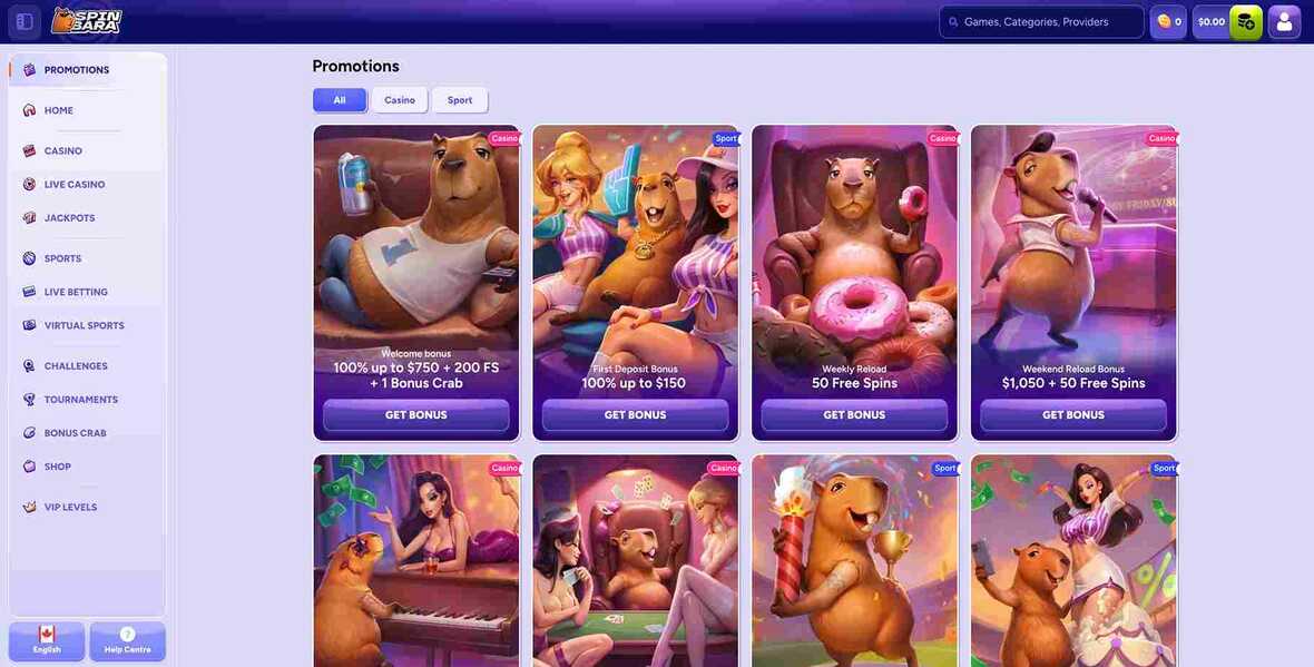 Spinbara casino promotions page