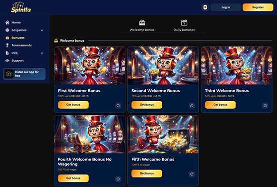 Spinita Casino Promotions Page
