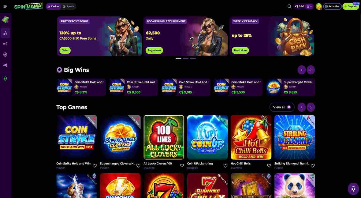 Spinmama casino main page