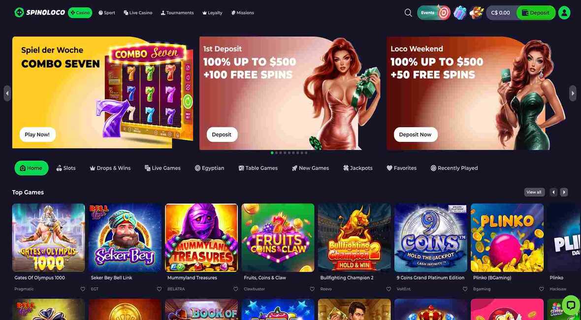 Spinoloco casino main page