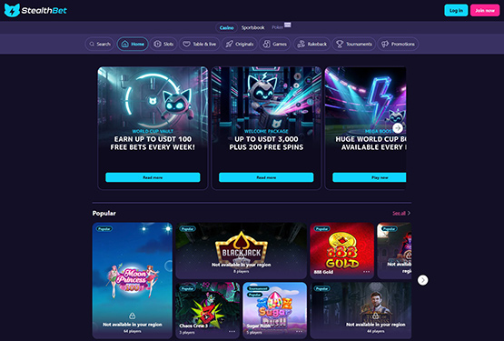 Page principale du casino Stealthbet