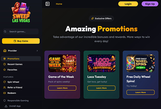 SweepLasVegas Casino Promotions Page