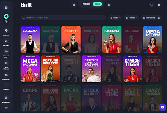 Jeux en direct de Thrill Casino