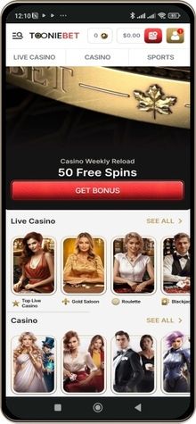 Mobile screenshot of Tooniebet Casino