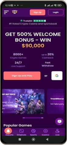 Mobile screenshot of Trustdice Casino main page